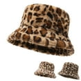 thumbnail image 2 of Waroomhouse Women Winter Hat Flat Dome Leopard Print Basin Hat Thickened Warm Plush Bucket Hat Warm Knit Outdoor Hat, 2 of 8