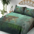 thumbnail image 4 of Ambesonne Turquoise Fitted & Top Sheet Set with Shams, Mermaid with Seahorse, Amber Green Aqua, 4 of 7