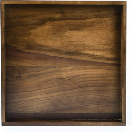 

26 x 26 inches Large Square Ottoman Table Tray Wooden Solid Serving Tray with Handle Black Walnut Platter Decorative Tray for Oversized Ottoman Breakfast in Bed Tea Coffee