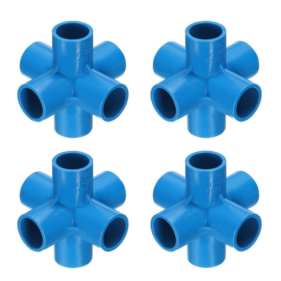 Uxcell Fitting 3/4" 6 Ways Connector Furniture Build Grade Pipe Coupling, Blue