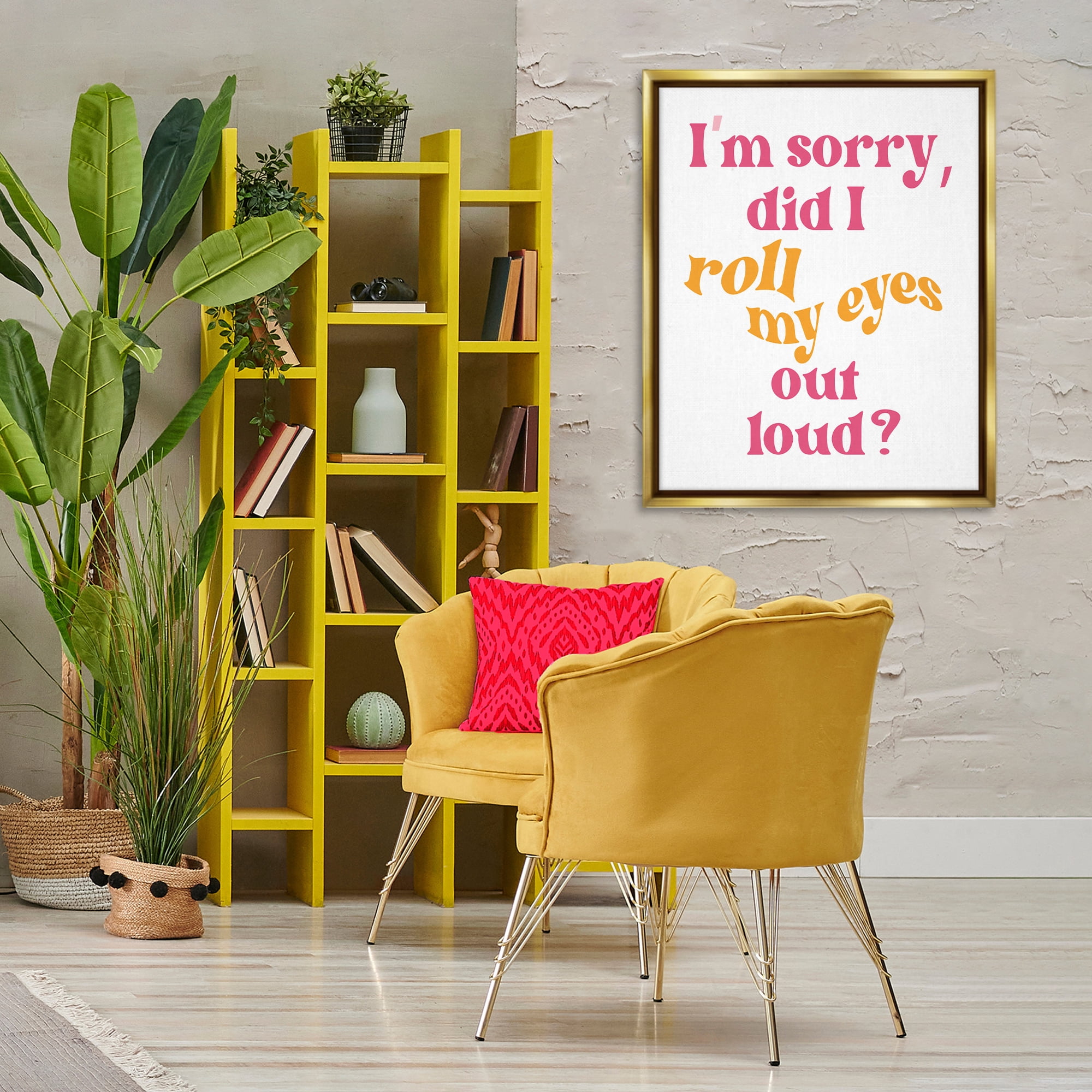 Stupell Industries Roll My Eyes Out Loud Typography Painting Gold Floater Framed Art Print Wall Art, 25 x 31