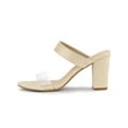thumbnail image 7 of BLISSFUL STEP Women's Dual Clear Strap Block Heels Mules Slides Sandals Beige 6, 7 of 7