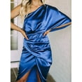 thumbnail image 2 of Osfvolr Women'S Satin Dress One Shoulder Flutter Short Sleeve Ruched Bodycon Wrap Cocktail Wedding Guest Dresses Dark Blue XL, 2 of 5