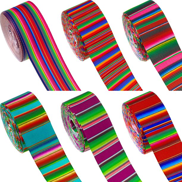 Fiesta Riboon 6 Pieces Fiesta Ribbon Mexican Serape Ribbon Rainbow Stripes Grosgrain ...
