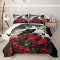 thumbnail image 2 of Homewish Gothic Raven Red Rose Bed Spread Queen for Boys Girls, Romance Bird Butterfly Queen Coverlet Set, 3pcs, 2 of 7