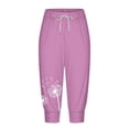 thumbnail image 4 of Hxshgdsn Capris Leggings for Women Floral Printed Patchwork Color Block Stripe Drawstring Yoga Pants Summer Casual Cropped Leg Pants,Purple,S, 4 of 4