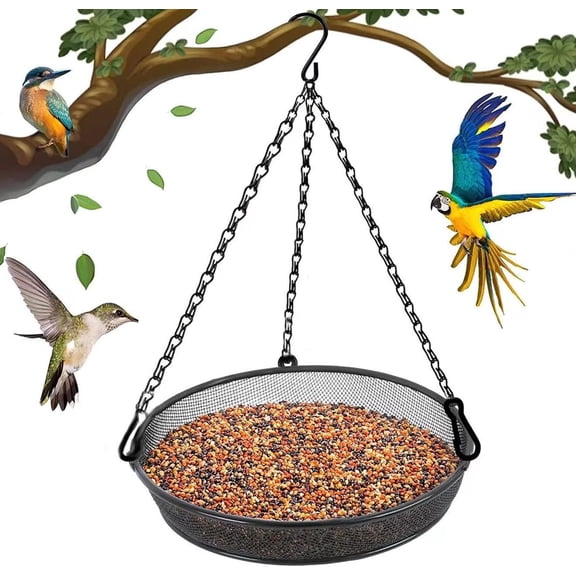 Metal Mesh Hanging Feeder Tray | Suspended Net Bird Food Holder | Decorative Outdoor Garden Accessory | Lightweight Durable Metal | Attracts Finches Hummingbirds Pigeons | 1 Piece | Easy Drainage