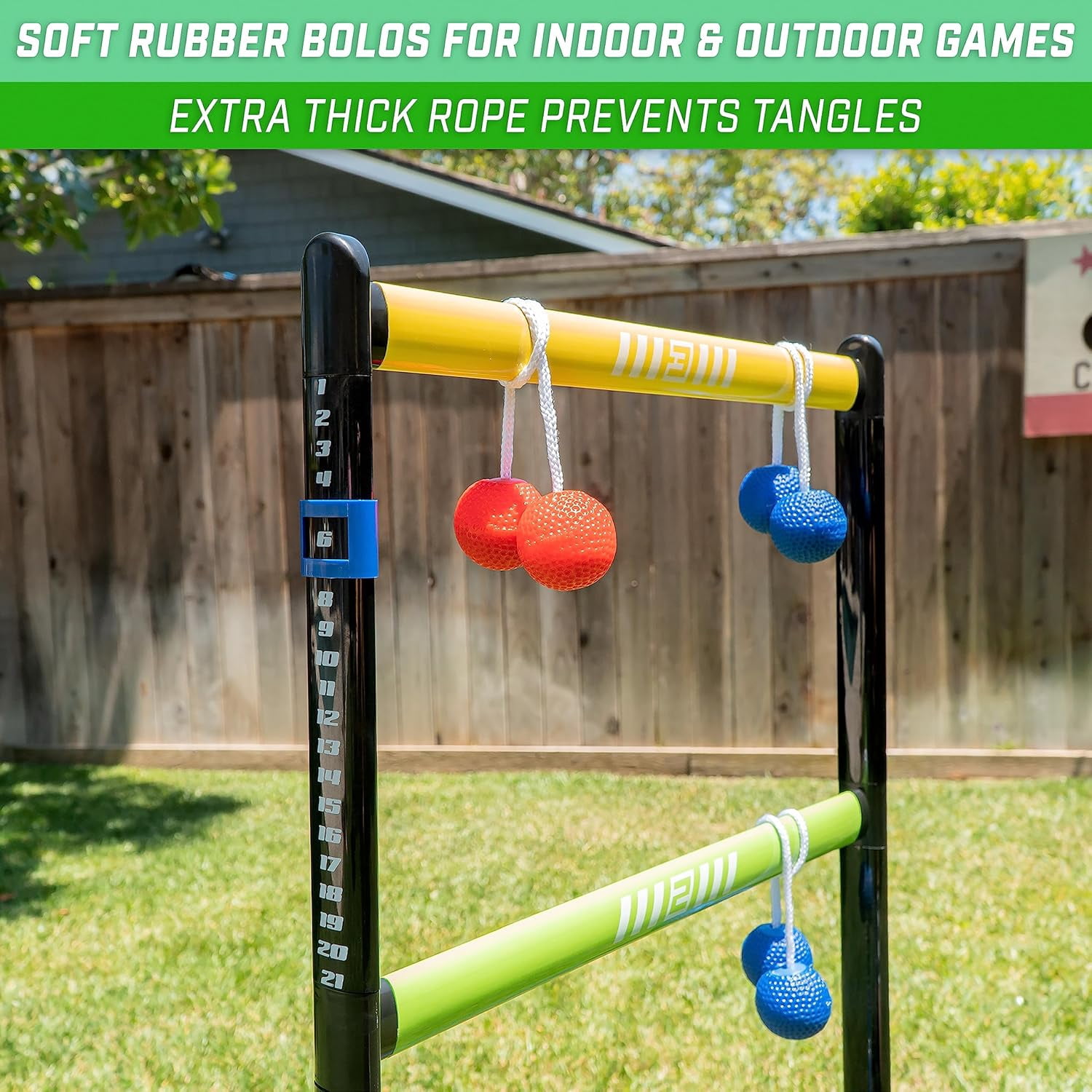 With 6 Soft Rubber Bolo Balls and Travel Carrying Case – Ladder Toss Indoor & Outdoor Game Set – Choose Pro or Classic