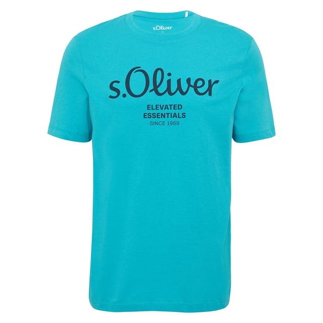 s.Oliver Camiseta hombre - Basic, estampado logo, cuello redondo, algodón Turquesa 2 2XL (XX-Large)