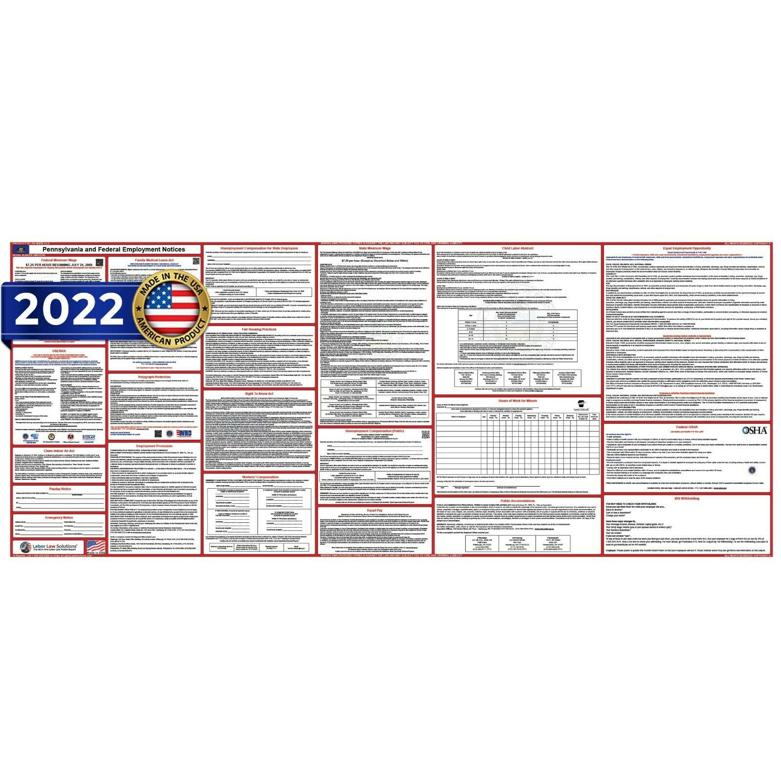 Water Proof Laminated 2019 Nevada State and Federal Labor Law Poster Ultra-Wide Heavy Duty 