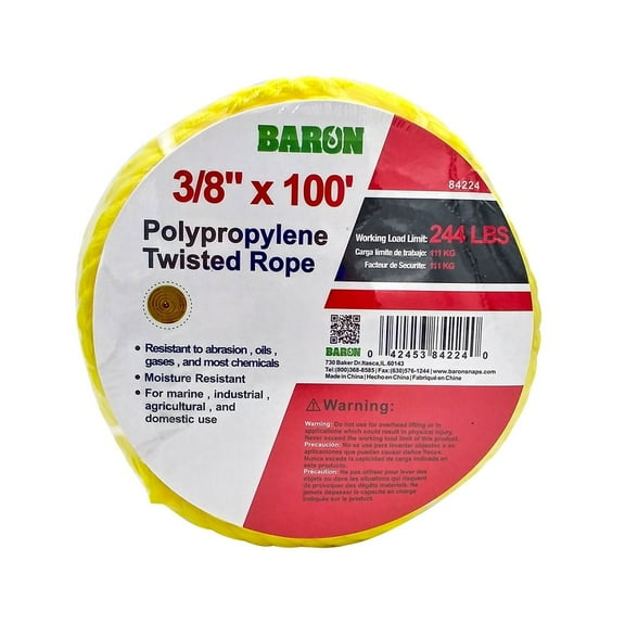 BARON MFG 84224 ROPE POLYP YEL 3/8INX100
