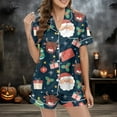 thumbnail image 4 of Christmas Pajamas Ladies' Christmas Tree Printed Silk Satin Short Sleeve Button Sleepwear Set, 4 of 8