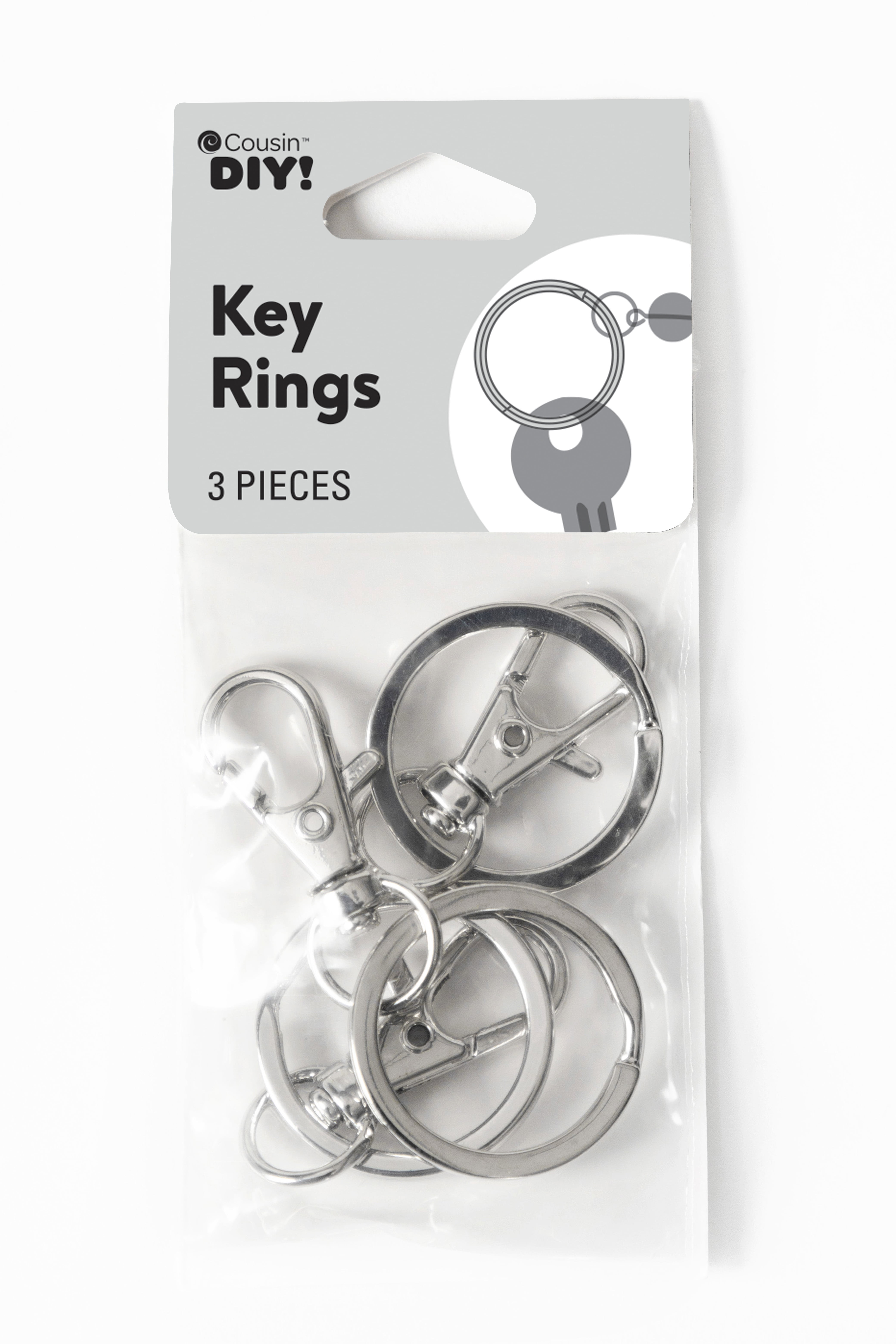 Cousin DIY Metal Key Rings for Crafting and Everyday Use, Silver Finish, 3 Pack