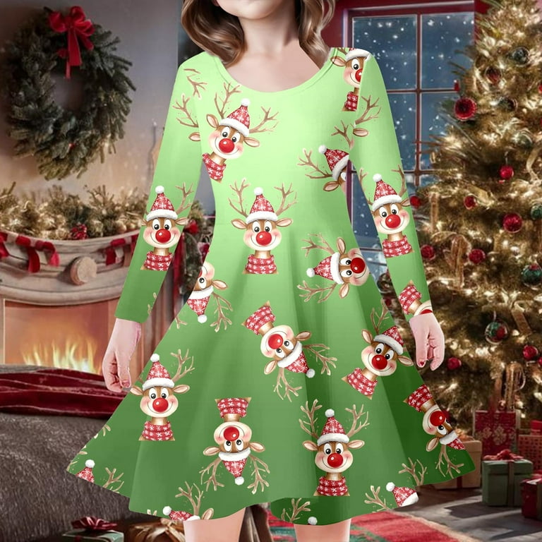 cute christmas dresses for 8 year olds LUOGENLI Girls Christmas Outfits 10 Christmas Children's Clothing Dress Red Skirt Kindergarten Girls Santa Long Sleeves Girls Christmas Outfits Size 10-12 Plus Red 8-9 Years