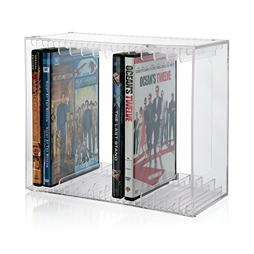 stori stackable clear plastic dvd holder holds 14 standard dvd cases