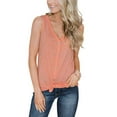 thumbnail image 1 of Camisetas sin mangas con cuello en V y botones para mujer, camisas básicas sin mangas de verano informales, camisola con tiras en la parte delantera, naranja-S oso de fresa vestir, 1 of 4