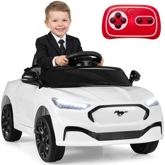 Gymax Licensed Ford Mach E Electric Vehicle w/Parent Control LED Lights Horn Music White
