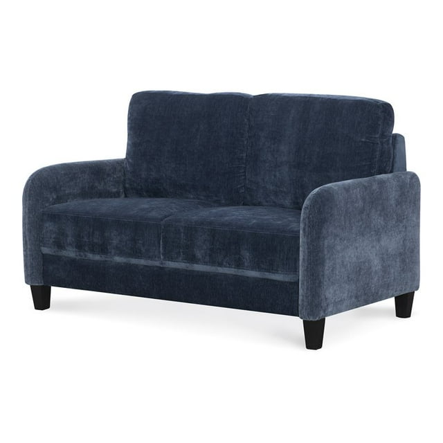 HFO Everly Glamorous Traditional Faux Velvet Loveseat in Deep Blue