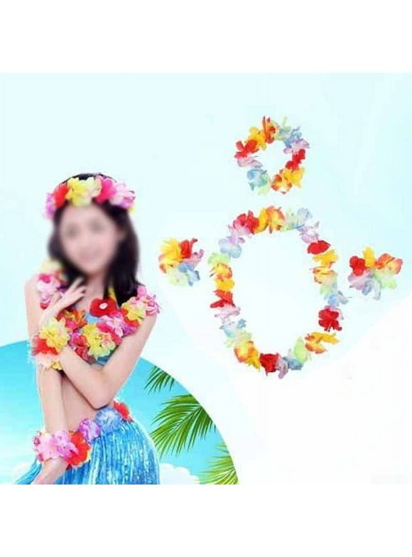UHUSE 4pcs Hawaiian Flower leis Garland Necklace Fancy Dress Party Hawaii Beach Fun