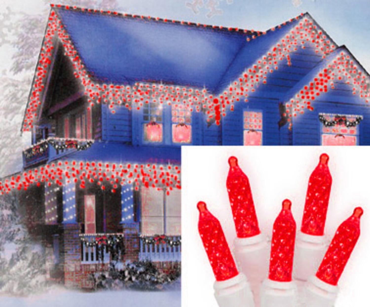 Set of 70 Red LED M5 Icicle Christmas Lights White Wire