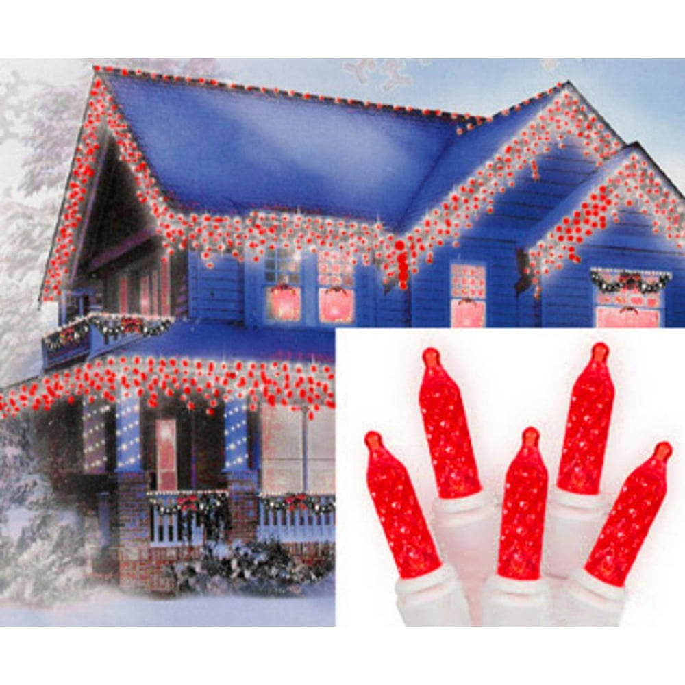Set of 70 Red LED M5 Icicle Christmas Lights White Wire