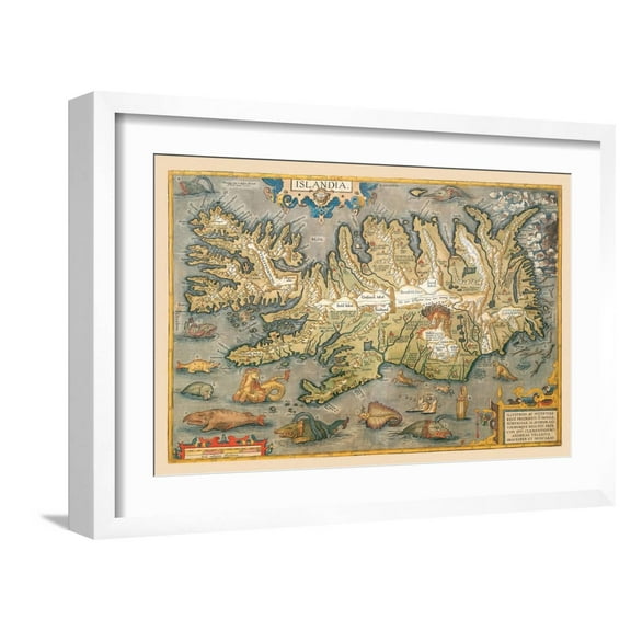 Art.com Map of Iceland Art Print by Abraham Ortelius, White Frame Wall Art, 23" x 17"
