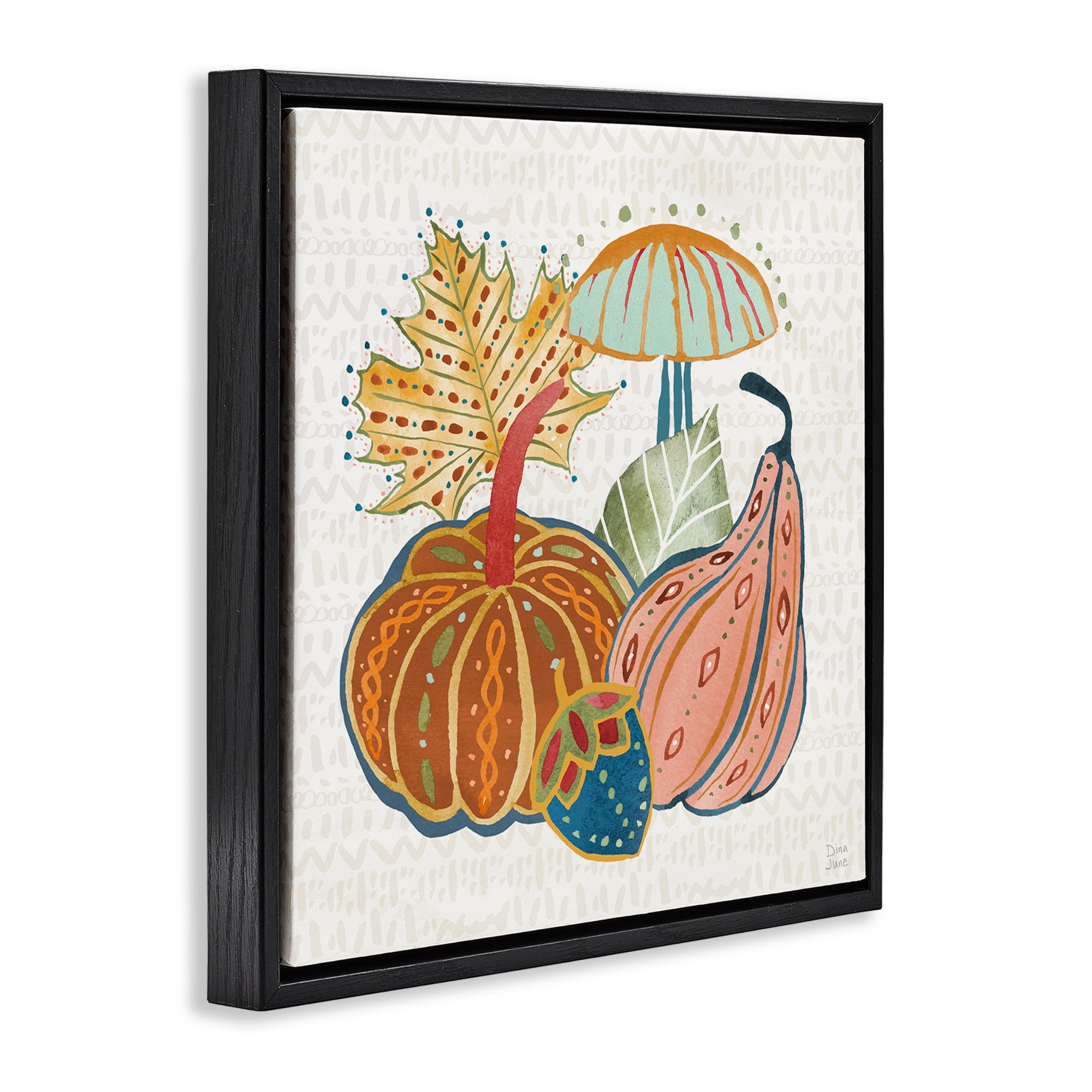 Stupell Industries Harvest Whimsy Gourds Holiday Painting Black Floater Framed Canvas Art Prints Wall Art, 25 x 25