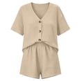 thumbnail image 5 of AKOEE Linen Outfits Women Summer 2 Piece Shorts Set Button Up Short Sleeve Top High Waist Matching Shorts Outfit (2XL, Beige), 5 of 8