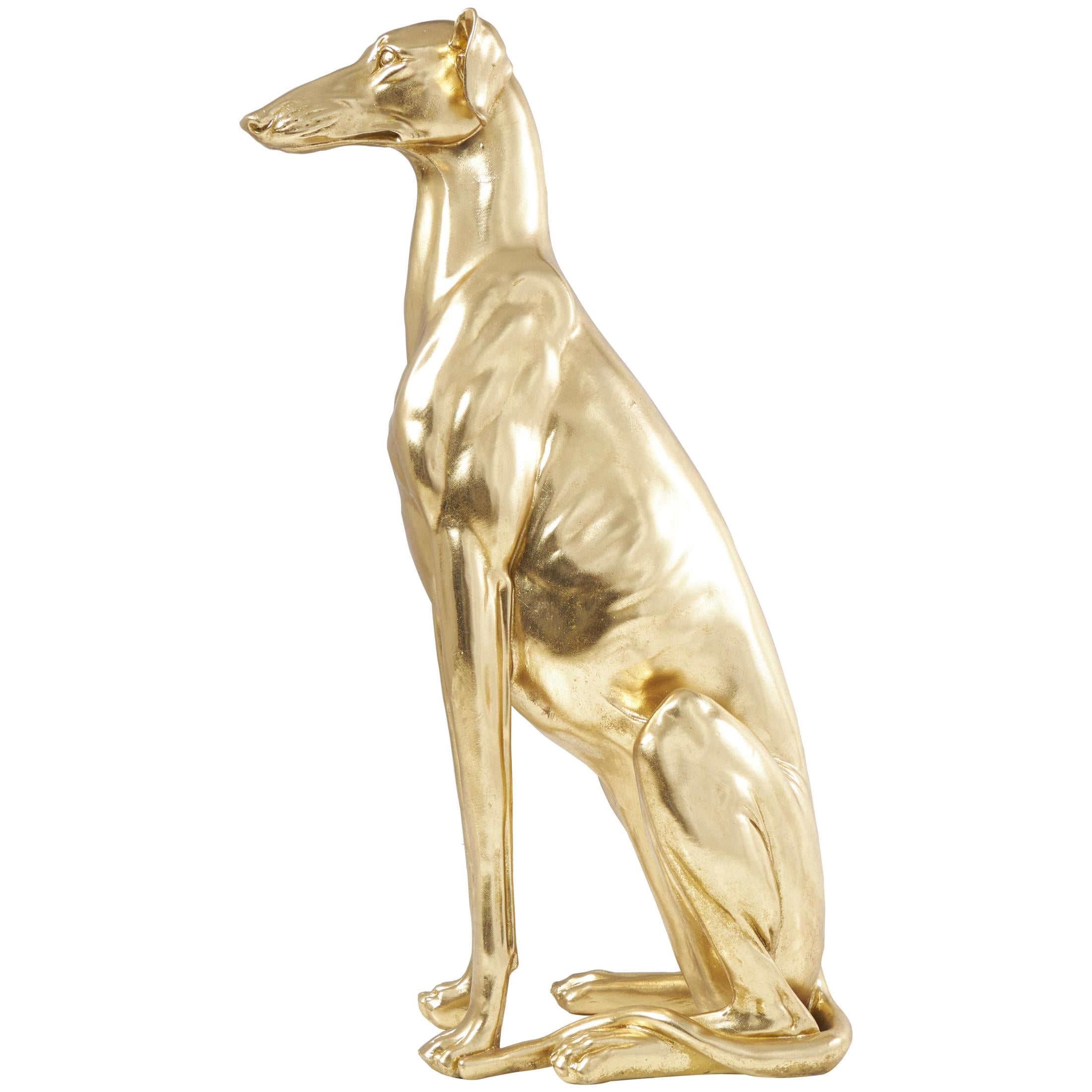 13" x 32" Gold Resin Sitting Greyhound Dog Sculpture, by DecMode