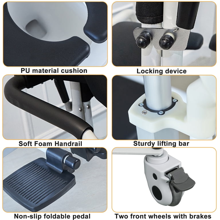 Patient Lift Transfer Chair, Hoyer Lifts for Home Use, Patient Lift for Home,Bathroom Wheelchair with 180° Split Seat and Potty, Portable Elderly Lift Bedside Commode Chair