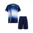 thumbnail image 1 of Manyakai Kids Boys Quickdrying Sports Set Short Sleeve Soccer Basketball Training Tshirt With Shorts Set A Navy Blue 22, 1 of 7