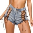 thumbnail image 2 of Women High Waisted Strappy Denim Shorts Sexy Up Ripped Hole Tassel Jean Shorts Stretch Casual Denim Hot Shorts Clearance Sales, 2 of 7