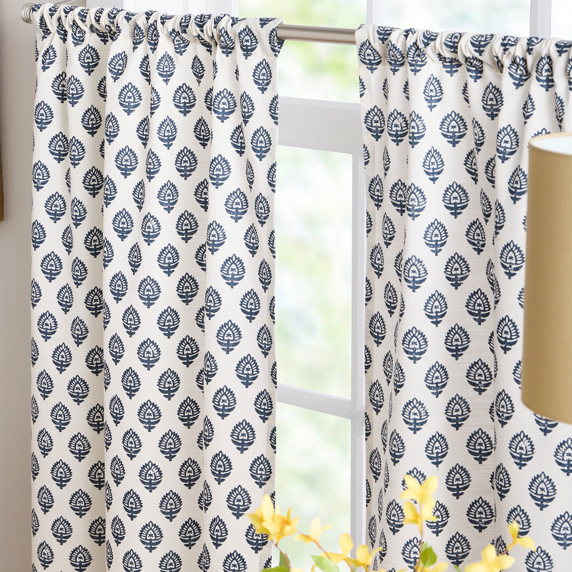 Curtainworks Kiara 3 Piece Valance and Tier Set Navy, Rod Pocket, Light Filtering, Indoor, 58" x 14" Adult