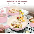 thumbnail image 2 of 17 Piece Ceramic Pots and Pans Set Non Stick, Cookware Set with Detachable Handle, Dishwasher/Oven Safe, Induction Ready, Stackable RV Kitchen Cooking Set Removable Handles Pots Protectors, Pink, 2 of 7