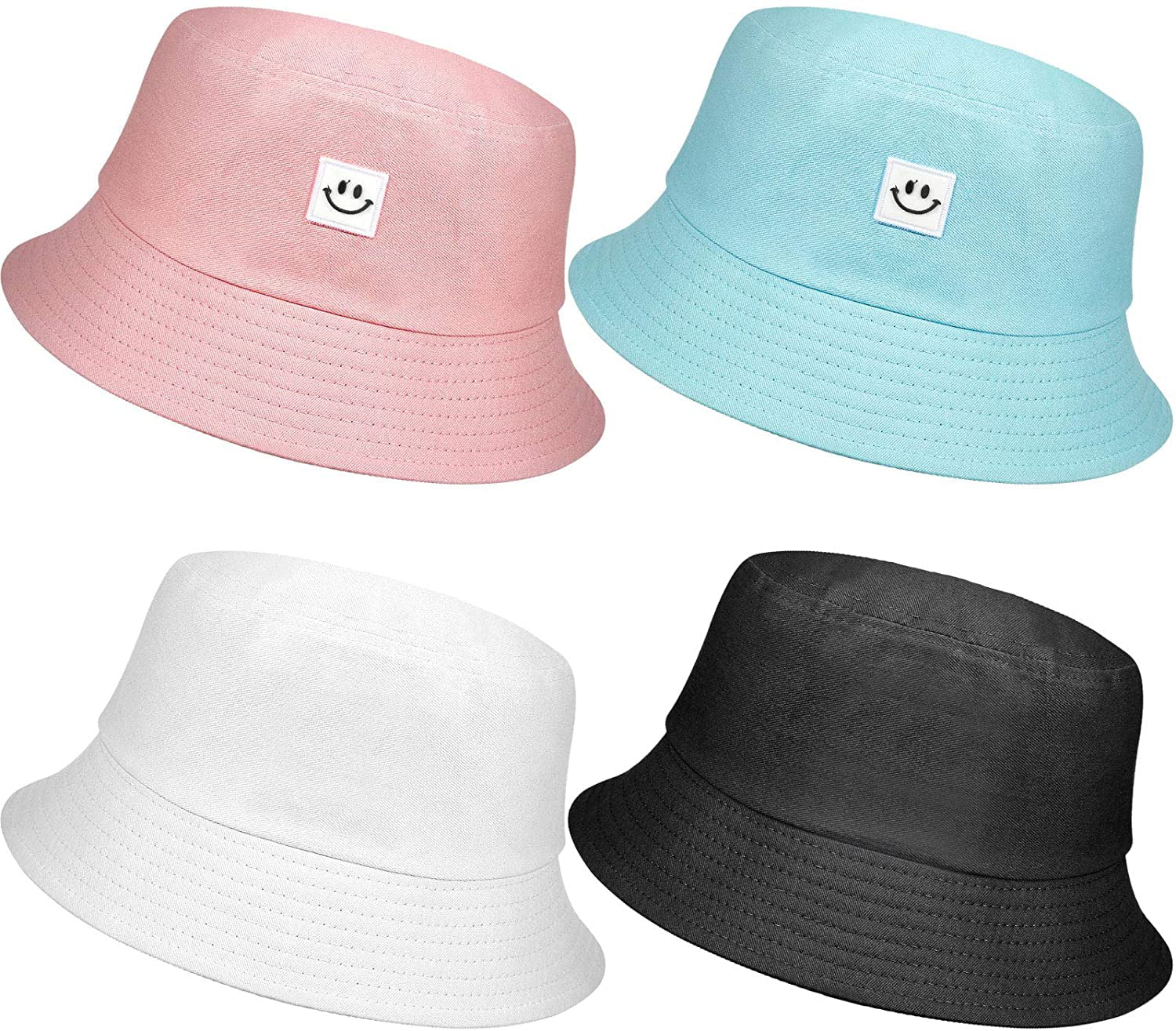2 Pieces Kids Smile Face Bucket Hats Summer Travel Bucket Beach Sun Hats 