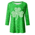 thumbnail image 4 of XIAONU Womens Shamrock Print Glitter Blouse 3/4 Sleeve Crew Neck Sequin Top Festive St. Patrick'S Day Party Casual Shirts, 4 of 5