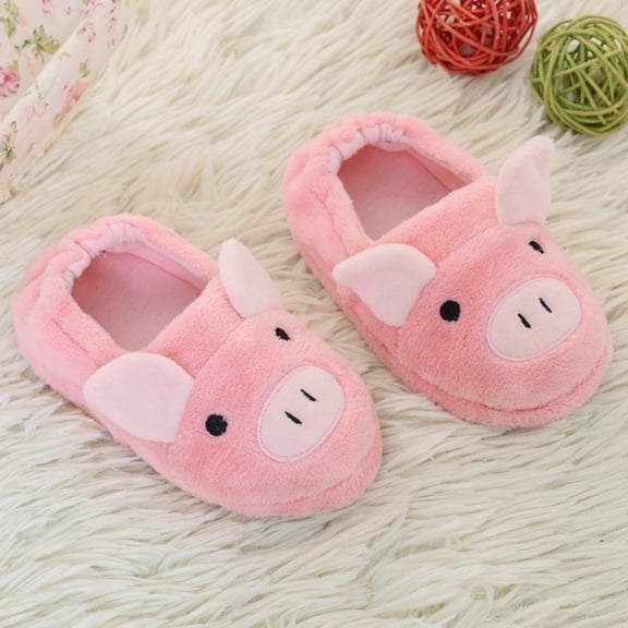 CUZIBR Kids Boys Slippers Girls Cute Pig Animal Fuzzy House Slippers Close Back Warm Winter Warm Home Footwear,Pink,6-7 Years