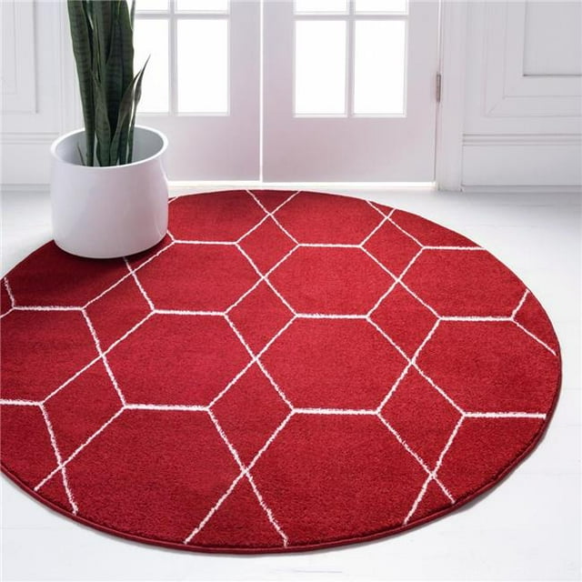 Unique Loom 3146667 4 x 4 ft. Geometric Trellis Frieze Round Rug, Red