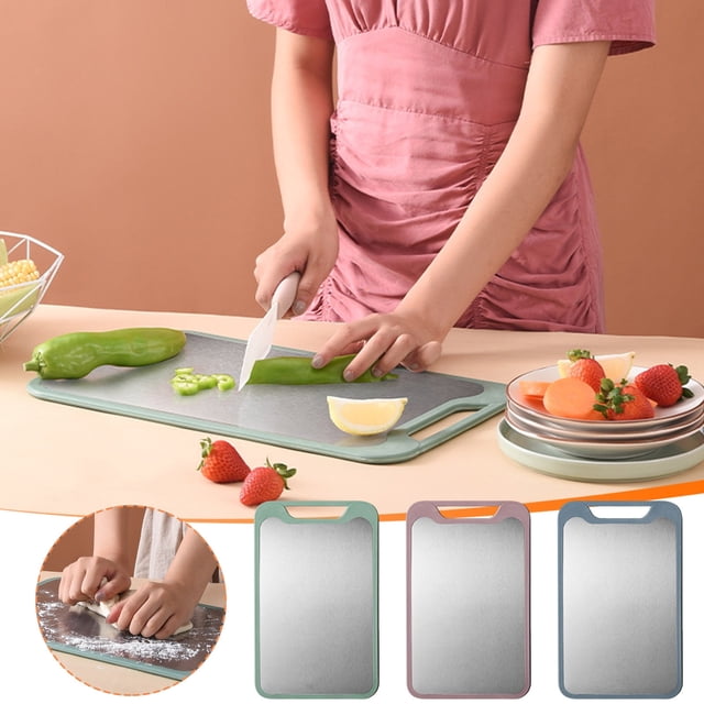 Xihbxyly Tabla de Cortar de Acero Inoxidable 304 de Grado Alimenticio, Duradera, 8 Mm de Grosor, Apta para Lavavajillas, Portátil, Versátil para Carne, Verduras y Frutas, Ideal para Cocina, 35 X 22 C