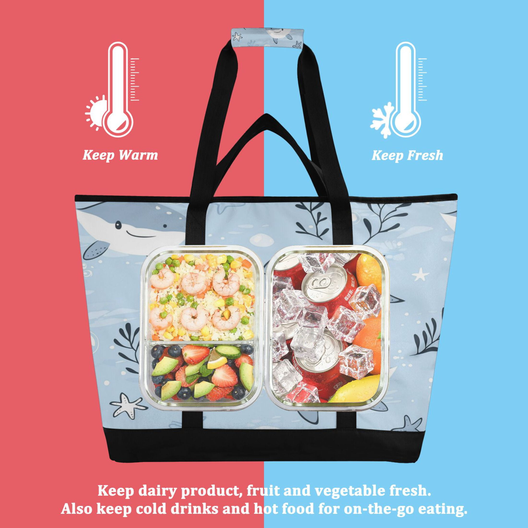 Large Hand-held Ice Pack Picnic Bag Insulation and Refrigeration Suitable for Shopping Picnics and Camping Super Cute Fish