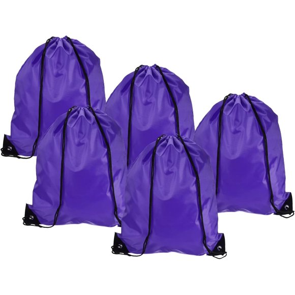 42x34cm Nylon Drawstring Bag, 10 Pack Storage Bulk Cinch Backpack Sack for Gym Sports Outdoor Traveling, Purple
