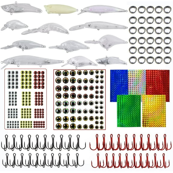 VanRolldex Unpainted Fishing Lures Crankbaits with Treble Hooks, Split Rings & Lure Eyes, 342-Count