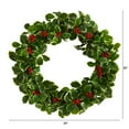 thumbnail image 2 of Nearly Natural 22in. Variegated Holly Leaf with Berries Artificial Christmas Wreath, Green, 2 of 3