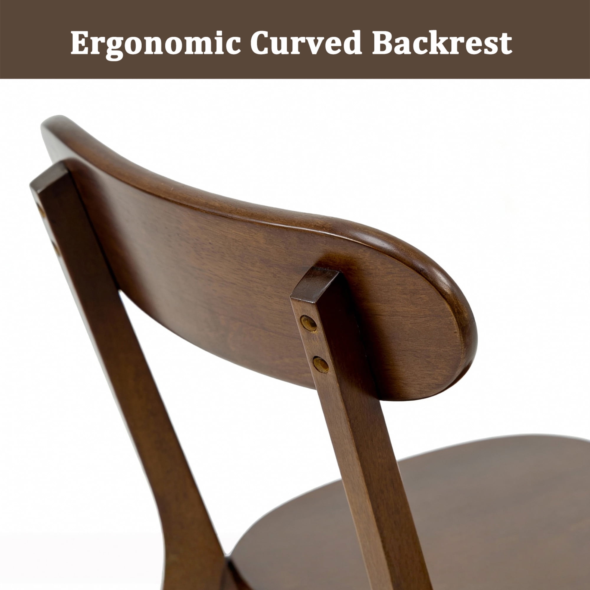 Leumius Dining Chairs Set of 2, Mid Century Modern Solid Wood Dining Chairs with Curved Backrest, Kitchen Chair with Adjustable Foot Pads for Dining Room Kitchen Living Room Study, Walnut