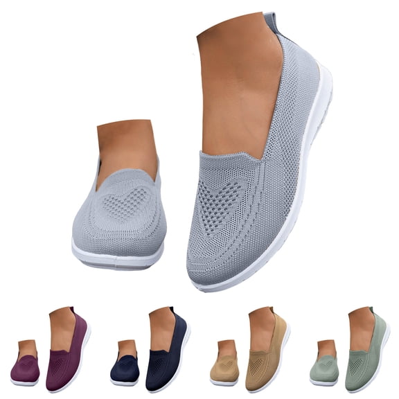 Dakaela Women's Mesh Flats Shoes Arch Support Breathable Slip on Knit Loafers Comfortable Casual Orthopedic Walking Sneakers Size 6