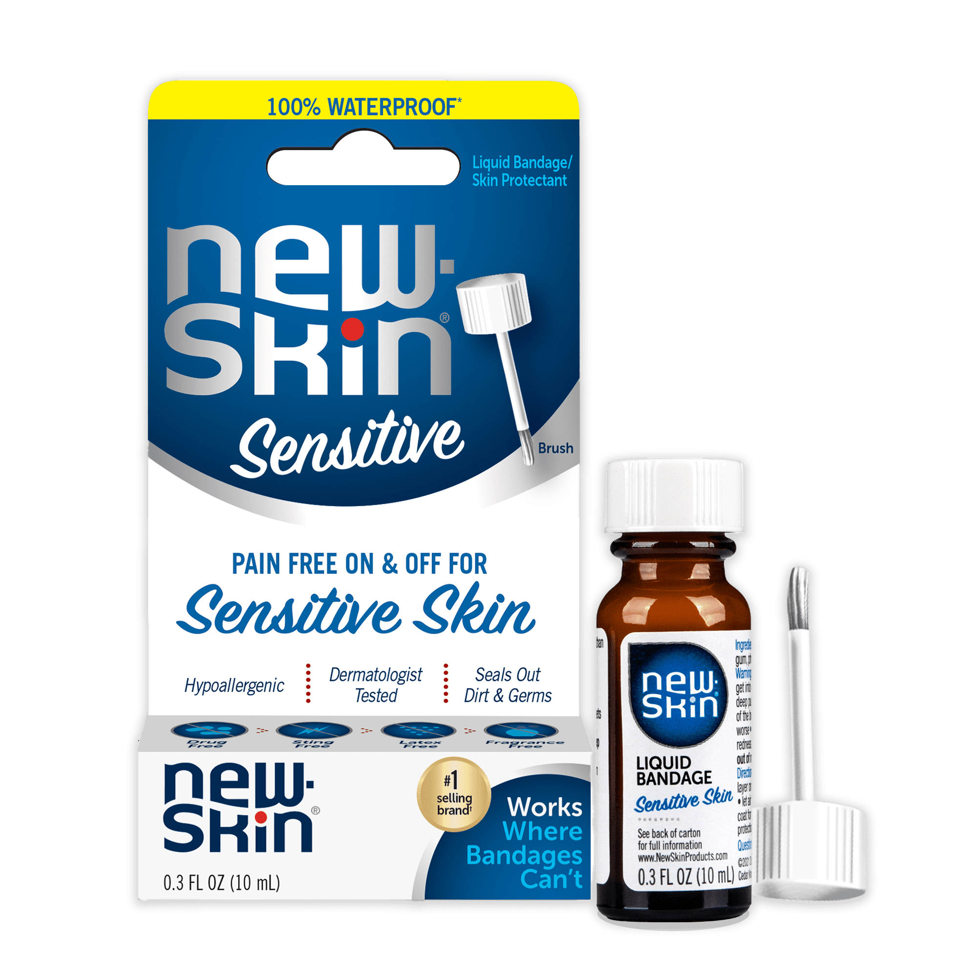 (6 pack) New-Skin Sensitive Skin Hypoallergenic Liquid Bandage for Minor Cuts and Scrapes, 0.3 fl oz