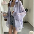 thumbnail image 4 of Women Lapel Button Down Long Sleeve Shoulder Sheer Mesh Blouses Shirt Top Long Sleeve Cardigan Outwear Daily Wear, 4 of 8