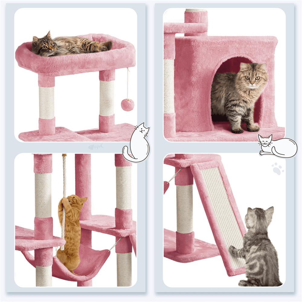 Alden Design 63" H Cat Tree Tower with Hammock and Scratching Posts, Pink