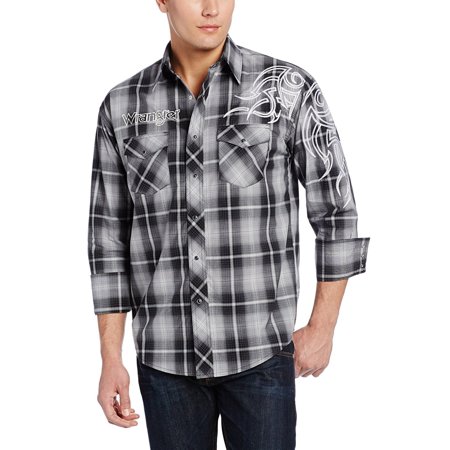 Wrangler Wrangler Men S Western Logo Shirt Grey Black Large