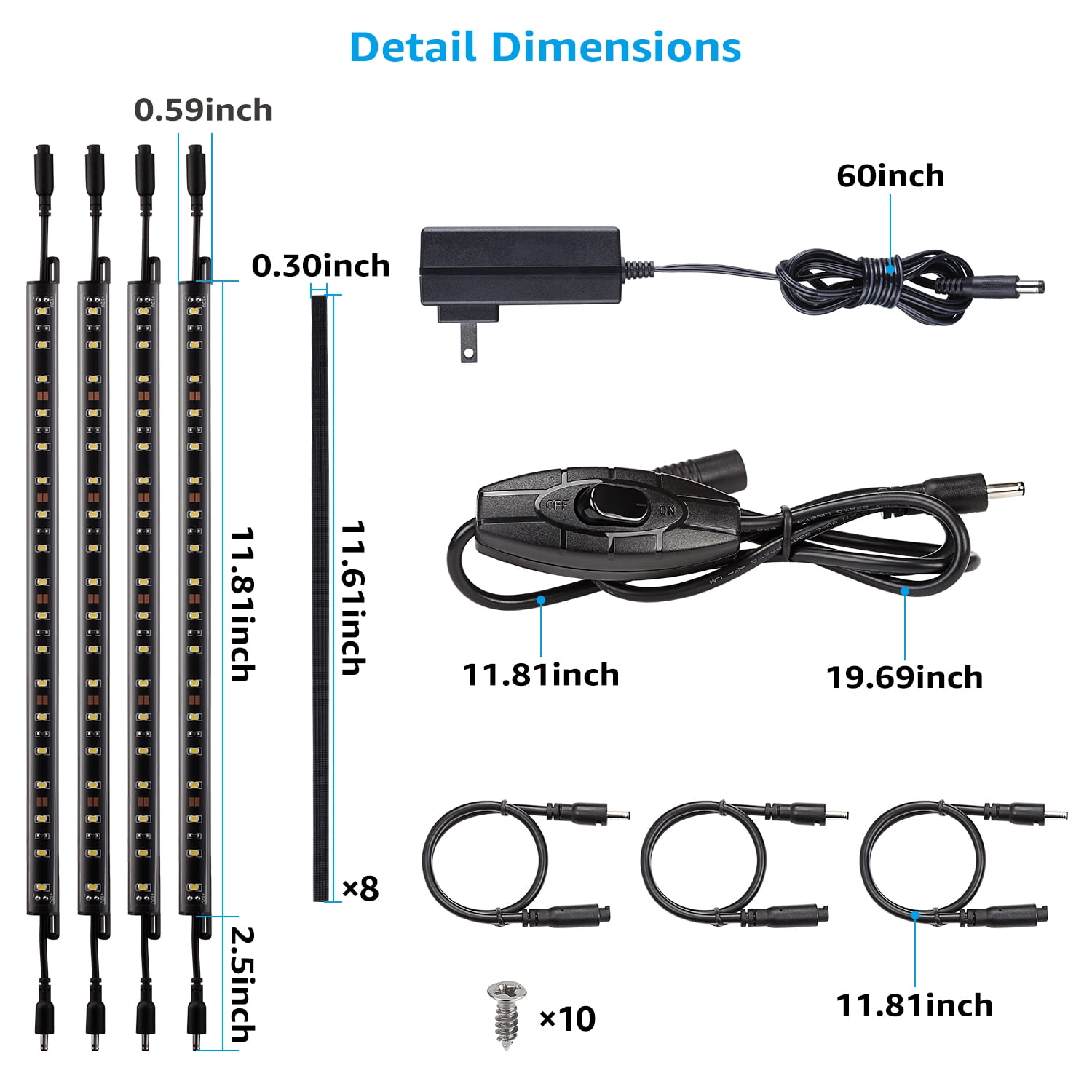 LED Safe Lighting Kit for Under Cabinet, Gun Safe, Shelf, Showcas, (4) 12 Inch Linkable Light Bars + Rocker Switch + UL Adapter, 5000K Daylight, Pack of 4